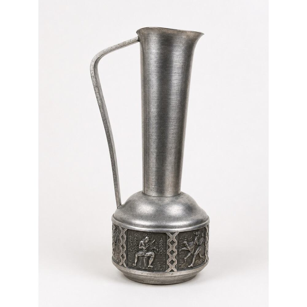 Vintage ITrB Norway Pewter Bud Vase Scandinavian Figural Nordic 9” MCM